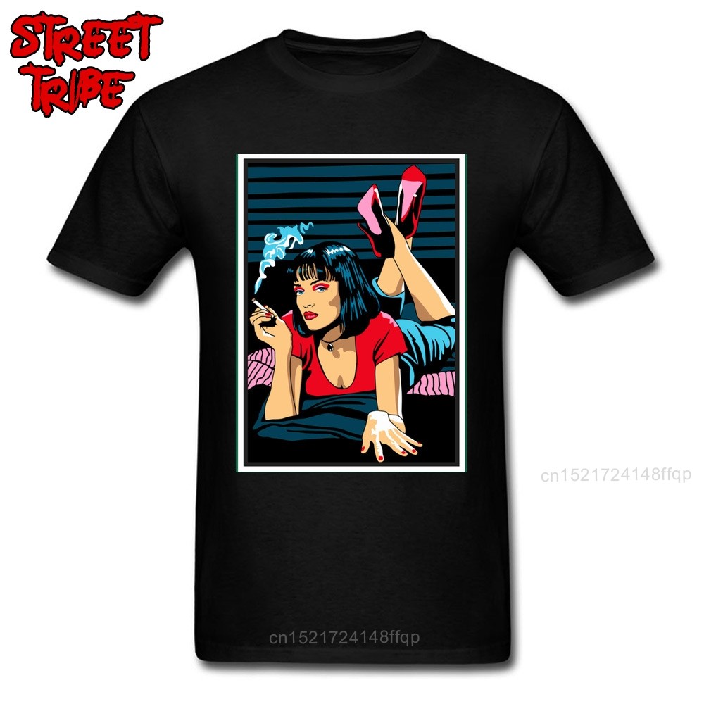 Tops Tees Pulp Fiction เสื้อยืดผู้ชายพิมพ์ Tshirt ยอดนิยมตลกแขนสั้น 100% ผ้าฝ้ายลูกเรือคอชายเสื้อยืด