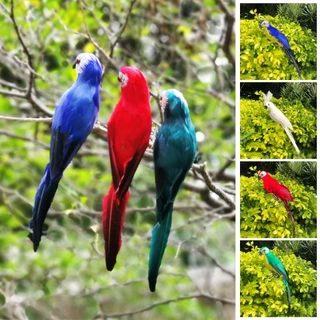 25ซม.นกแก้วปลอมประดิษฐ์ตกแต่งสวน หลายสี แบบขน เหมือนจริง