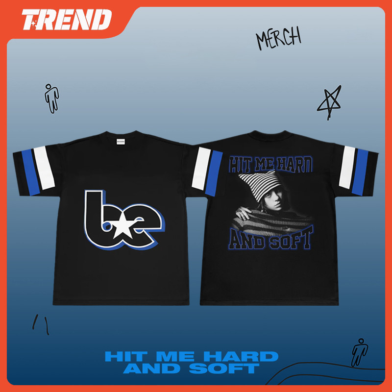 Billie Eilish Hit Me Hard and Soft Vintage Jersey ผ้าฝ้ายเสื้อยืด Plus ขนาดผู้ชายและผู้หญิง Street แฟชั่นหลวมพิมพ์รอบคอแขนสั้น Top ฤดูร้อนเสื้อลําลอง Tee