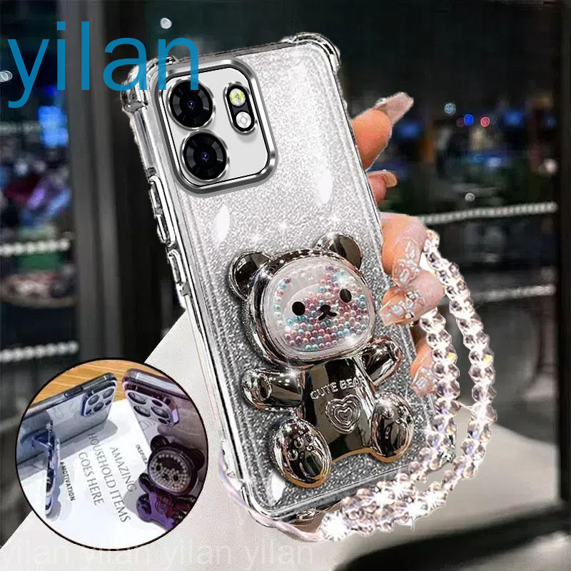 เคสโทรศัพท์กันกระแทกสําหรับ infinix Smart 9 Hot 50i X6532 X6531 Smart9 Hot50i NFC สี่มุม anti drop น่ารัก 3D สีสันสดใสผู้ถือหมีวงเล็บเปลือกสร้อยข้อมือคริสตัลกรณีนุ่ม - รูปที่ 3