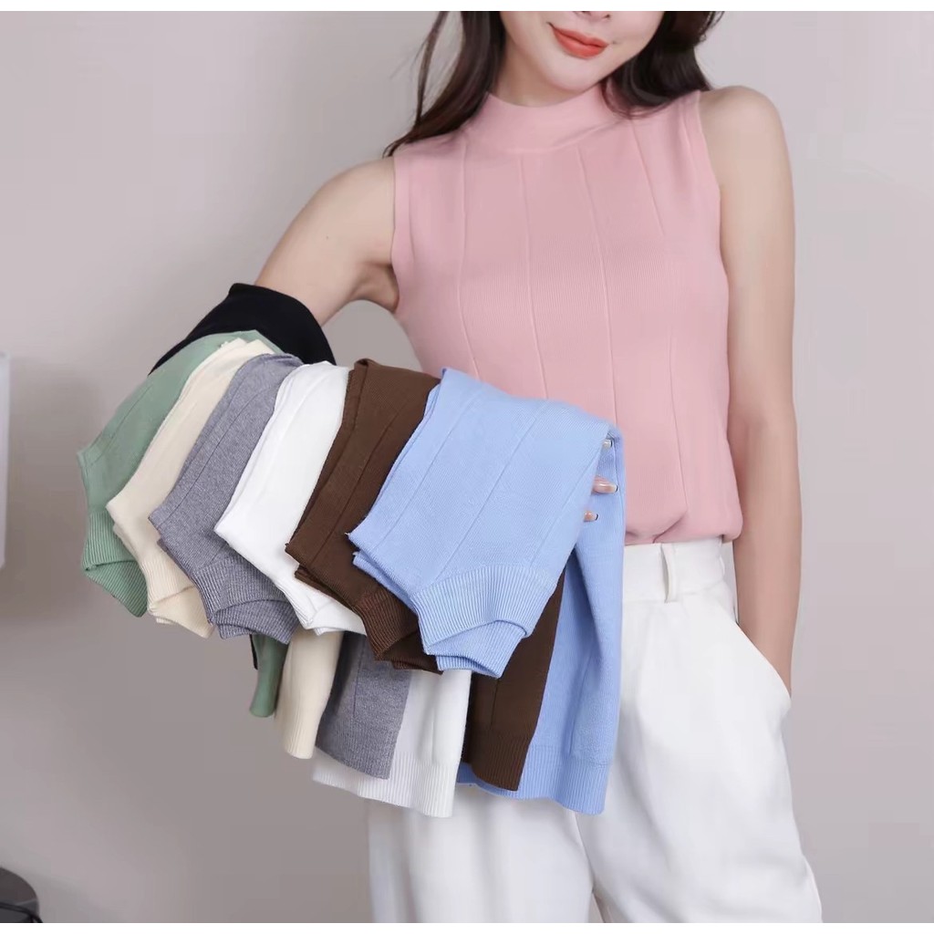 ✨ MKL✨ เสื้อคอเต่า🌿🐢 สไตล์เกาหลีคอปกสูง แขนกุด Bx48