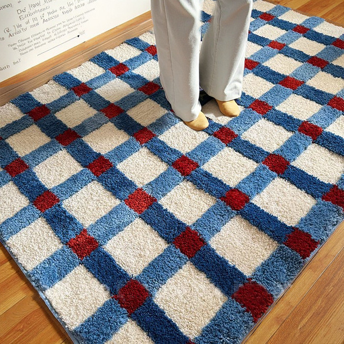 Dreamerhouse พรมลายสก๊อตกันลื่นห้องนอนข้างเตียงพรมดูดซับน้ํา Flocking ห้องนั่งเล่นผ้าห่มโซฟา