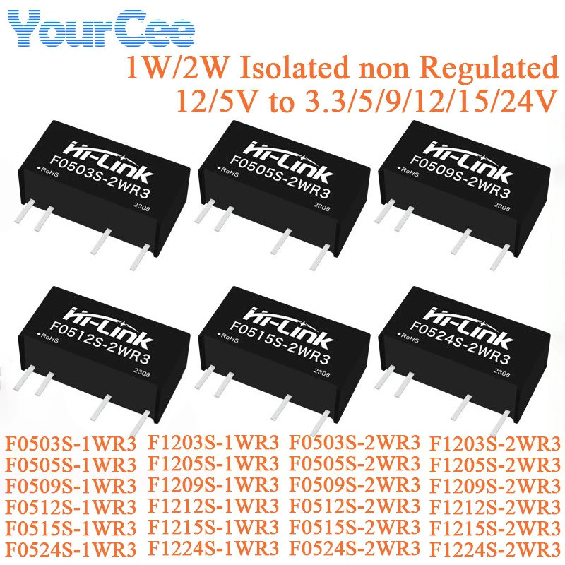 1-5PCS 1W 2W DC-DC โมดูลแยก Non Regulated 12/5V ถึง 3.3/5/9/12/15/24V F0503S F1205S F1209S F0512S F1