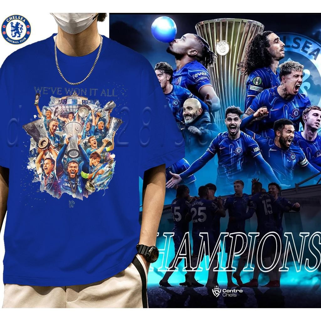 เสื้อยืดแฟนบอล Chelsea Champion Europa League 2025 รุ่นที่ระลึก ยุโรปแกรนด์สแลม ใส่เชียร์ได้ชายหญิง