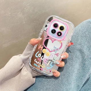 เคสสำหรับ Redmi Note 15 5G เคส Redmi Note 15 14 Pro 5G เคส Redmi Note 15 14 Pro Plus สีชมพู ลายหน้ายิ้มน่ารัก เคสโทรศัพท์มือถือแบบมีกระจกแต่งหน้า กันกระแทก นุ่มนิ่ม