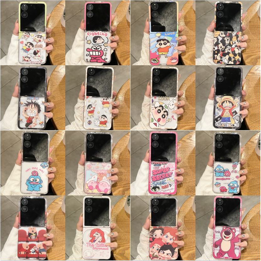 ใหม่ 2025 สําหรับ Samsung Galaxy Z flip 7 Z Flip 6 Z Flip 5 Z Flip 4 Z Flip 3 กรณีพับหน้าจอโทรศัพท์มือถือกรณีทาสีการ์ตูนน่ารักเครยอนชินจังเคลือบเงา PC เคสแข็ง