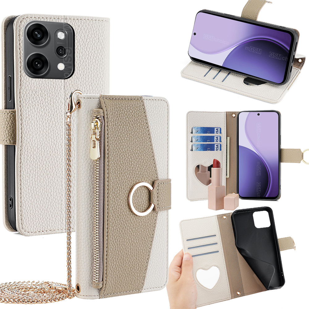 Reno14 F กระเป๋าสตางค์หนังสําหรับ OPPO Reno 14F 14 Pro 5G Flip เคสโทรศัพท์พร้อมสายคล้องไหล่กระจก