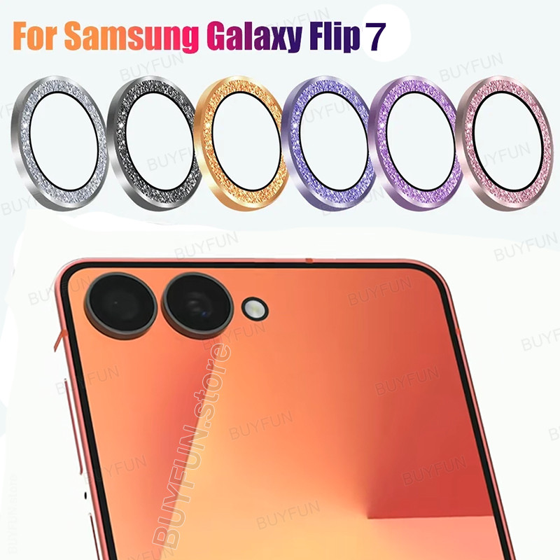 Glitter Camera Ring Glass For Samsung Galaxy Z Flip 7 5G ZFlip7 zFlip Flip7 Protector Full Cover Metal Cap Lens Glass