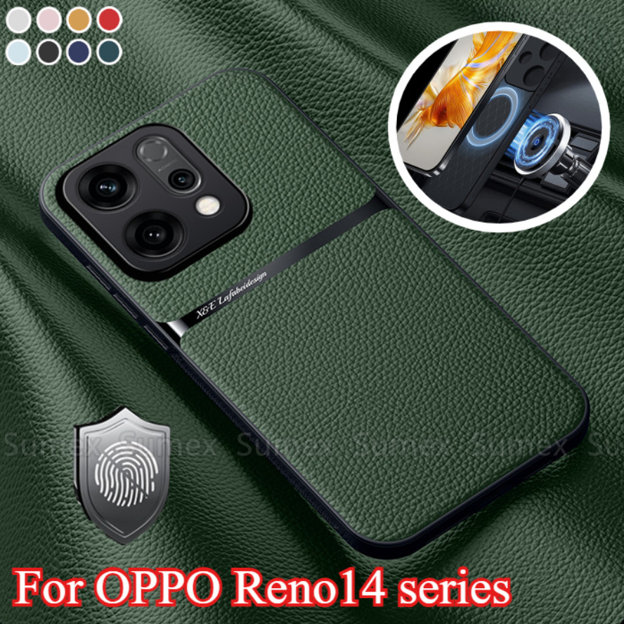 หรูหราหนังแม่เหล็กผู้ถือรถยนต์สําหรับOPPO Reno14 F Reno 14 13 12 Pro 14F 13F 12F 5Gเคสโทรศัพท์กันกระ