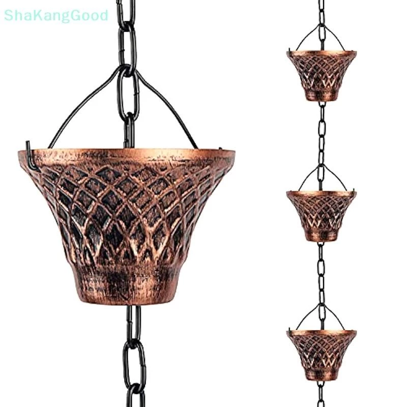 SKTH โซ่ฝน, Gutter Downspouts Divter กลางแจ้งโลหะทองแดงลายสก๊อต Rainwater Extensions, 12 ถ้วย SKK