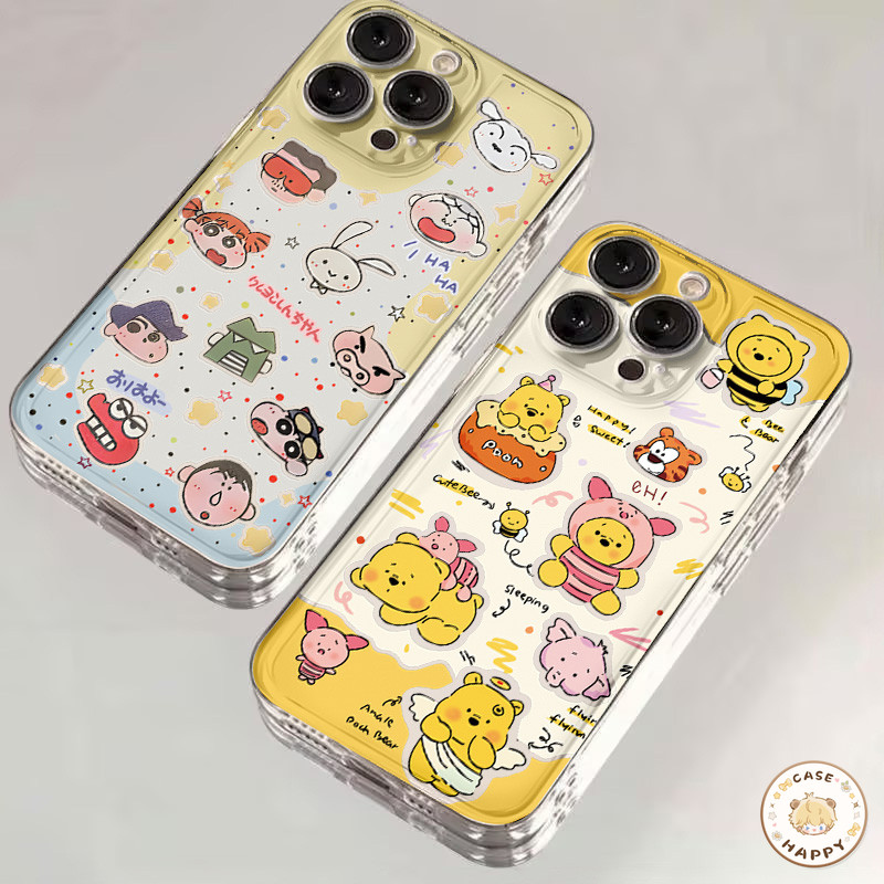 เคสไอโฟน 16 สำหรับ IPhone 12 11 15 14 13 Pro Max 16 8 15 7 13 Plus XS X XR Max SE 2020 การ์ตูนสีเทียนชิน chan ปกหมีพูห์