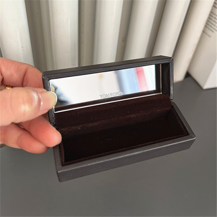 TF Tom Ford Dark Brown Leather Single Lipstick Envelope with Mirror Super Good Texture Cosmetic Bag