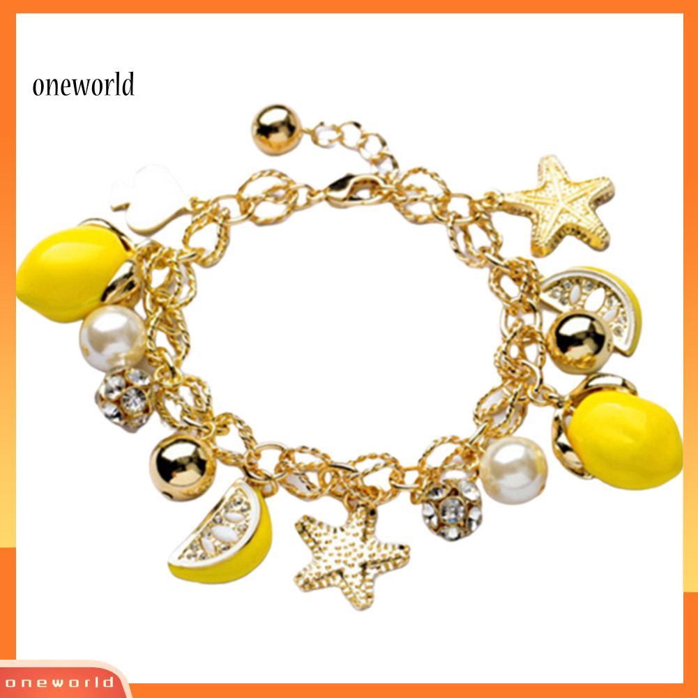 วันเวิลด์| Creative Summer Beach ผู้หญิง Faux Pearl ปลาดาว Lemon Charm สร้อยข้อมือกําไลข้อมือ