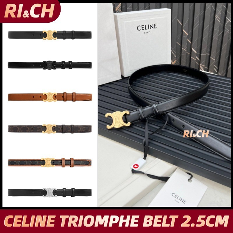 2025🎁Gift เข็มขัดผู้หญิง CELINE TRIOMPHE Belt 2.5CM Medium Calfskin Leather Women's Belt