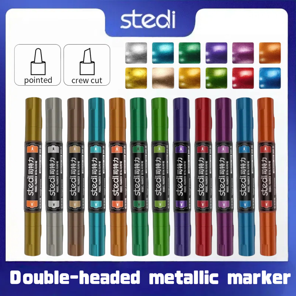 Stedi DMM Dual Brush Metallic Marker กันดั้มรุ่นเครื่องมือระบายสีปากกาสัมผัสวาดด้วยมือสําหรับFigurines Flat Tip Pointed Tip