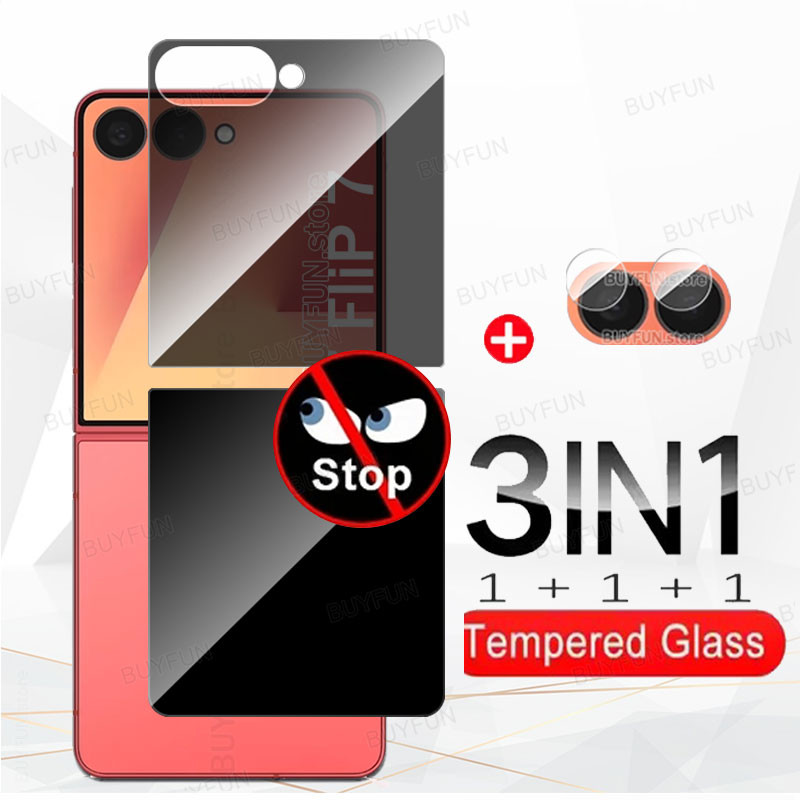 3In1 For Samsung Galaxy Z Flip 7 5G ZFlip7 zFlip Flip7 Back Small screen film Privacy + bottom Tempered Glass  + Lens Protective
