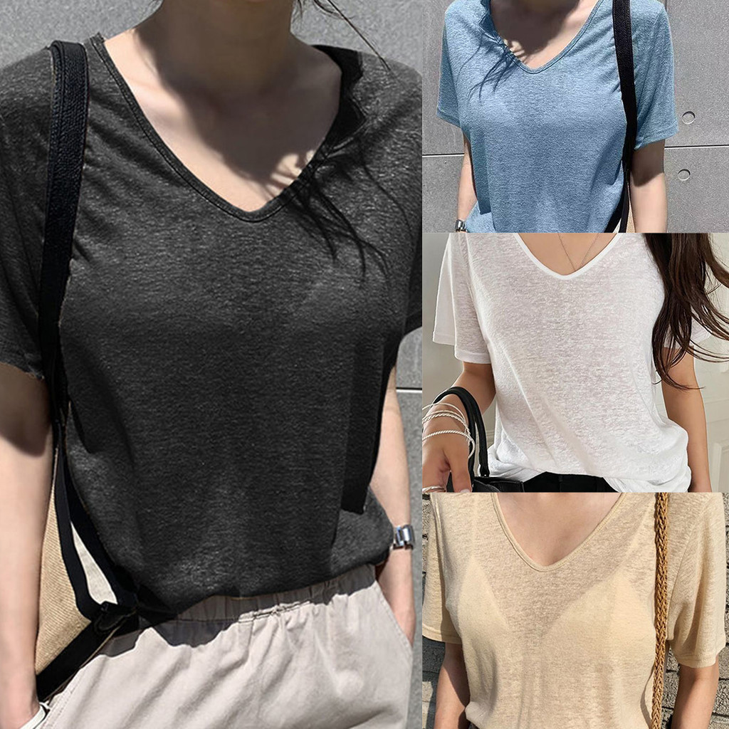 เสื้อยืดแขนสั้น ผู้หญิง ผ้าไหมเย็น ใส่สบายหน้าร้อน
