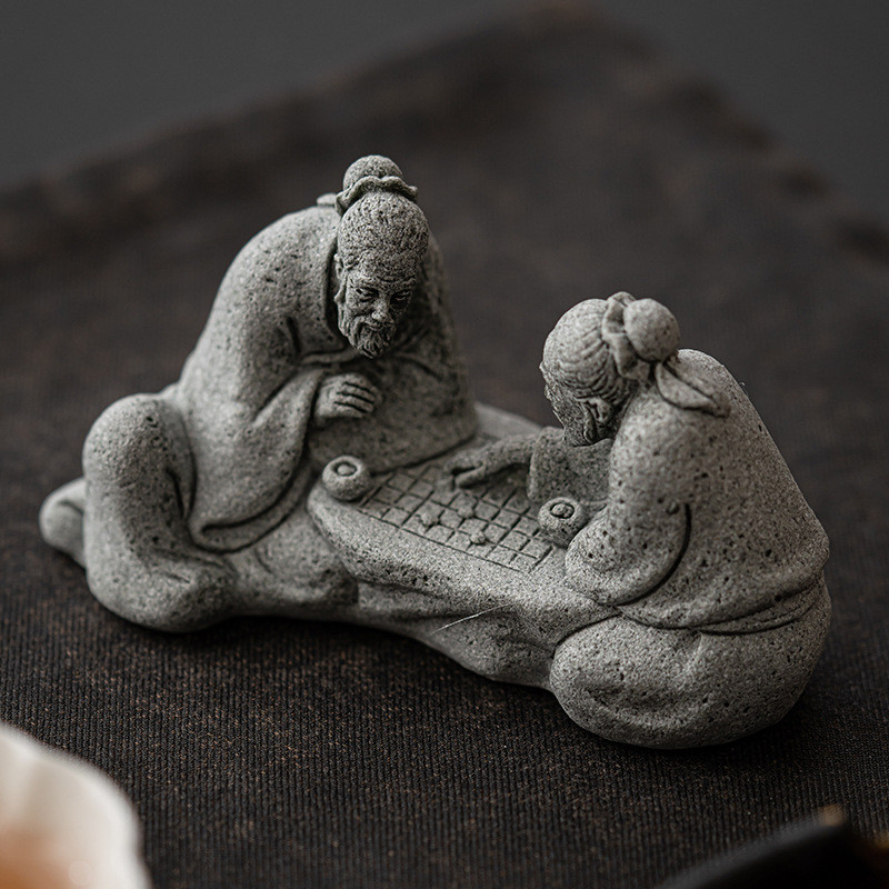 New Product#Double Chess Old Man Small Ornament Bonsai Figure Chess Master Fish Tank Landscaping Fis