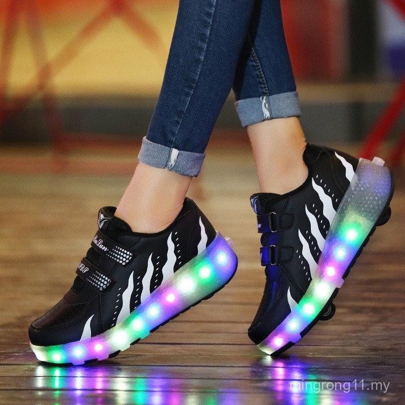 XONGT เด็ก Heelys เยาวชนโรลเลอร์สเก็ตรอกสวิทช์ชาร์จรองเท้า LED luminous Roller รองเท้าแม่ลูกล้อรองเท