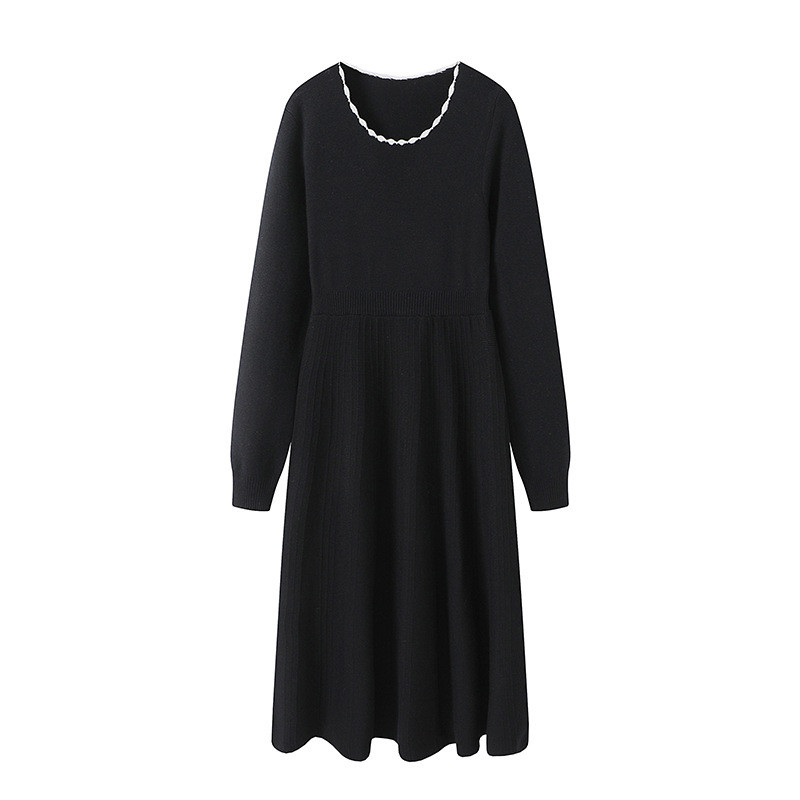 ชุดเอวแคบ A-line ทรงระบายลงมา สไตล์ใหม่สำหรับฤดูใบไม้ร่วง/ฤดูหนาว สีดำ D384Q4004M60