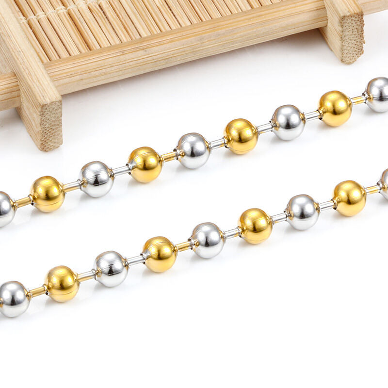โซ่ลูกปัดกลมชุบทอง 6 มม. สแตนเลสขัดเงา สำหรับทำเครื่องประดับ - รูปที่ 2