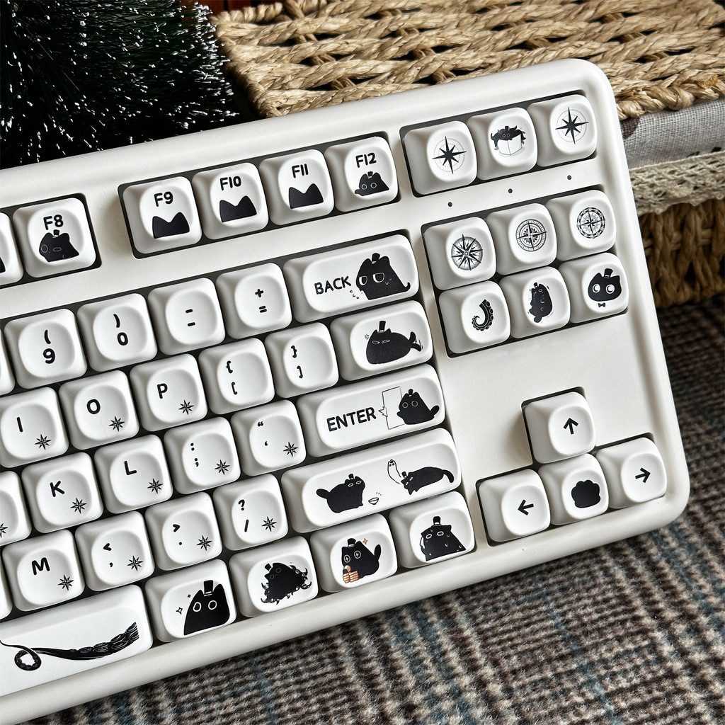 Klein Cat Keycaps 120 คีย์ Cherry/MOA โปรไฟล์ PBT Dye Sublimation Wooting60 MAD60 Aula F75 Keycaps น่ารัก Creative Black Cat Lord of Mysteries Keycaps