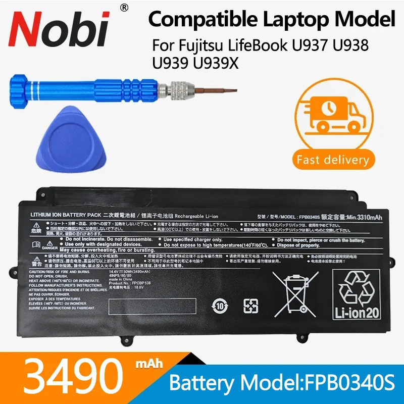 NOBI 14.4V 50WH 3490MAh FPB0340S FPCBP536แบตเตอรี่ใช้กับ Fujitsu LifeBook U937 U938 U939X CP737634-0