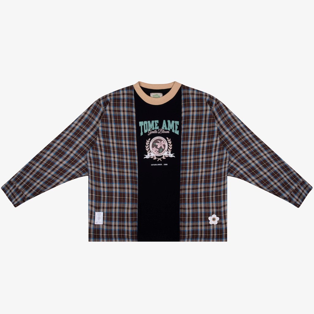 KEMEJA Tome Ame - Ruka Flannel Layered Longsleeve Tee - เสื้อยืดแขนยาวพร้อมเสื้อสักหลาด Accents