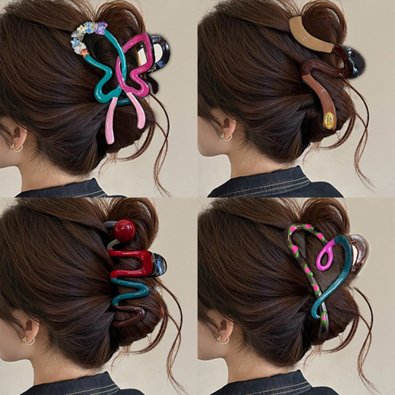 แฟชั่นเกาหลีสีตัดกันโบว์รักคว้าคลิปหญิงฉลามหวานคลิปเครื่องประดับผม