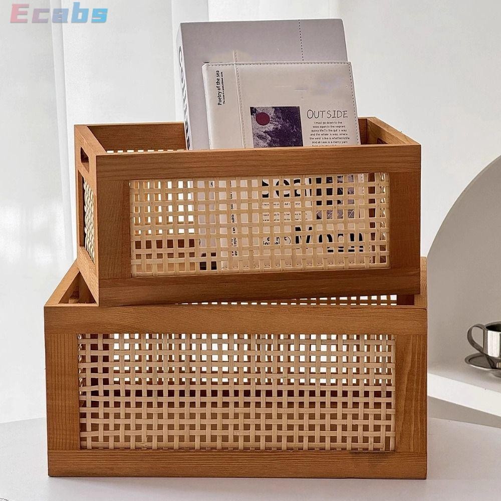 ECABS ตะกร้าเก็บของ, กล่องเก็บของไม้เนื้อแข็งหวาย, กล่องจัดระเบียบย้อนยุคมัลติฟังก์ชั่นคุณภาพสูงในครัวเรือน