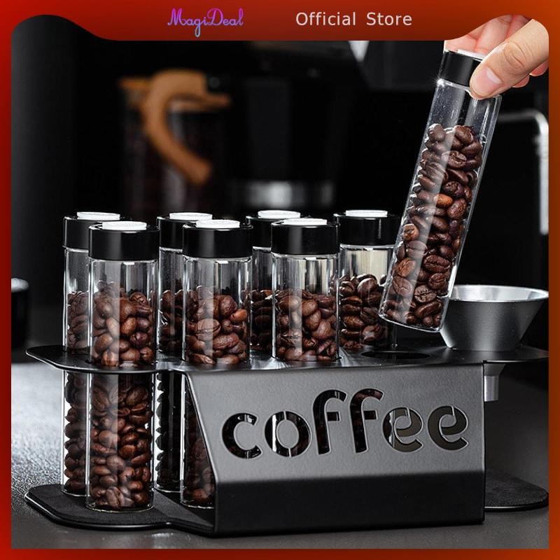 MagiDeal Single Dose Coffee Bean Storage 8 หลอดสําหรับเคาน์เตอร์ Kitchen Coffee Shop