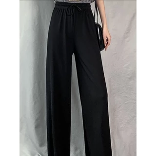 black pants กางเกงขายาว ผู้หญิง เอวยางยืด ผ้านิ่ม กางเกง ระบายอากาศได้ดี สะดวกสบาย สีพื้น ผ้าร่อง ใส่แล้วดูผอม