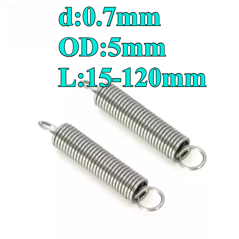 304 สแตนเลส สปริงแรงดึง/สปริง d=0.7mm,OD5mm,L=15~120mm สปริงดึงพร้อมตะขอ ทาประตูโรงรถ ขัดเงา เครื่อง