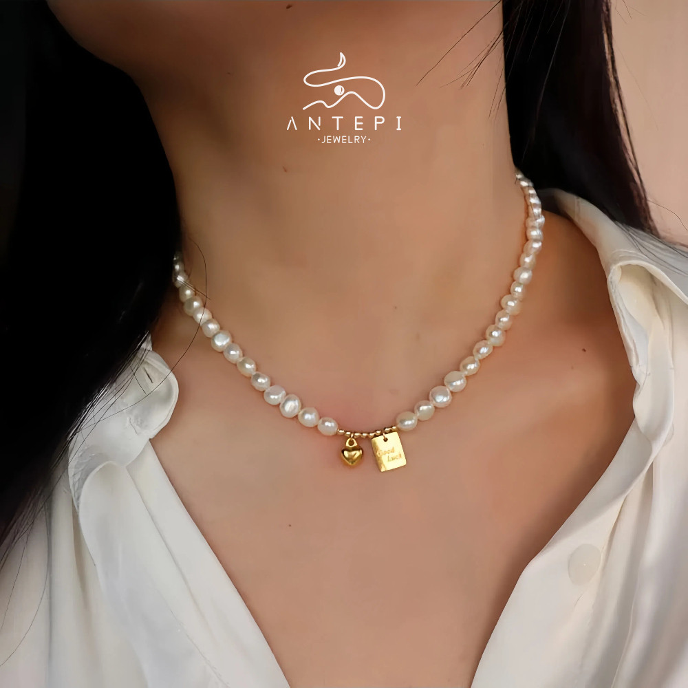 ATP Lucky Wishing sign Love Baroque สร้อยคอมุกเทียม, Hydroplating Anti-Allergy สร้อยคอผู้หญิง