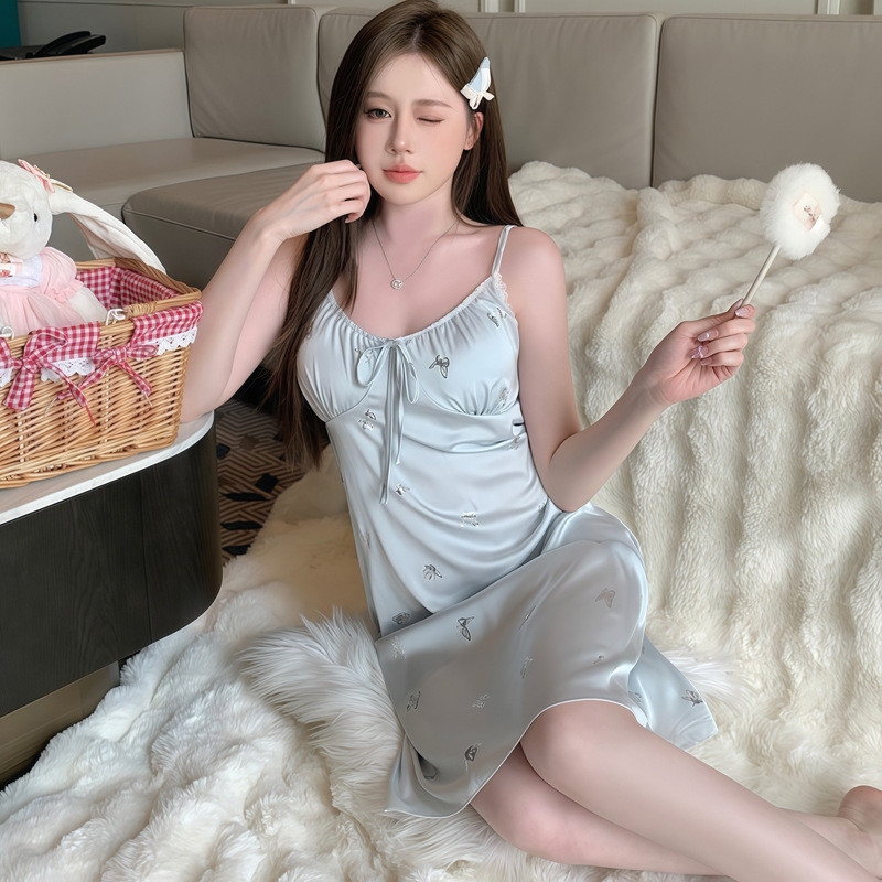 [ส่งด่วน กทม. 3 ชม.ถึง⚠️] LOVE NIGHT ชุดนอนสายเดี่ยว ชุดนอนซาติน ชุดนอนผ้าลื่น 🍒 M-5XL | 40-100กก. ดีไซน์สุดเก๋ S-395 - รูปที่ 2