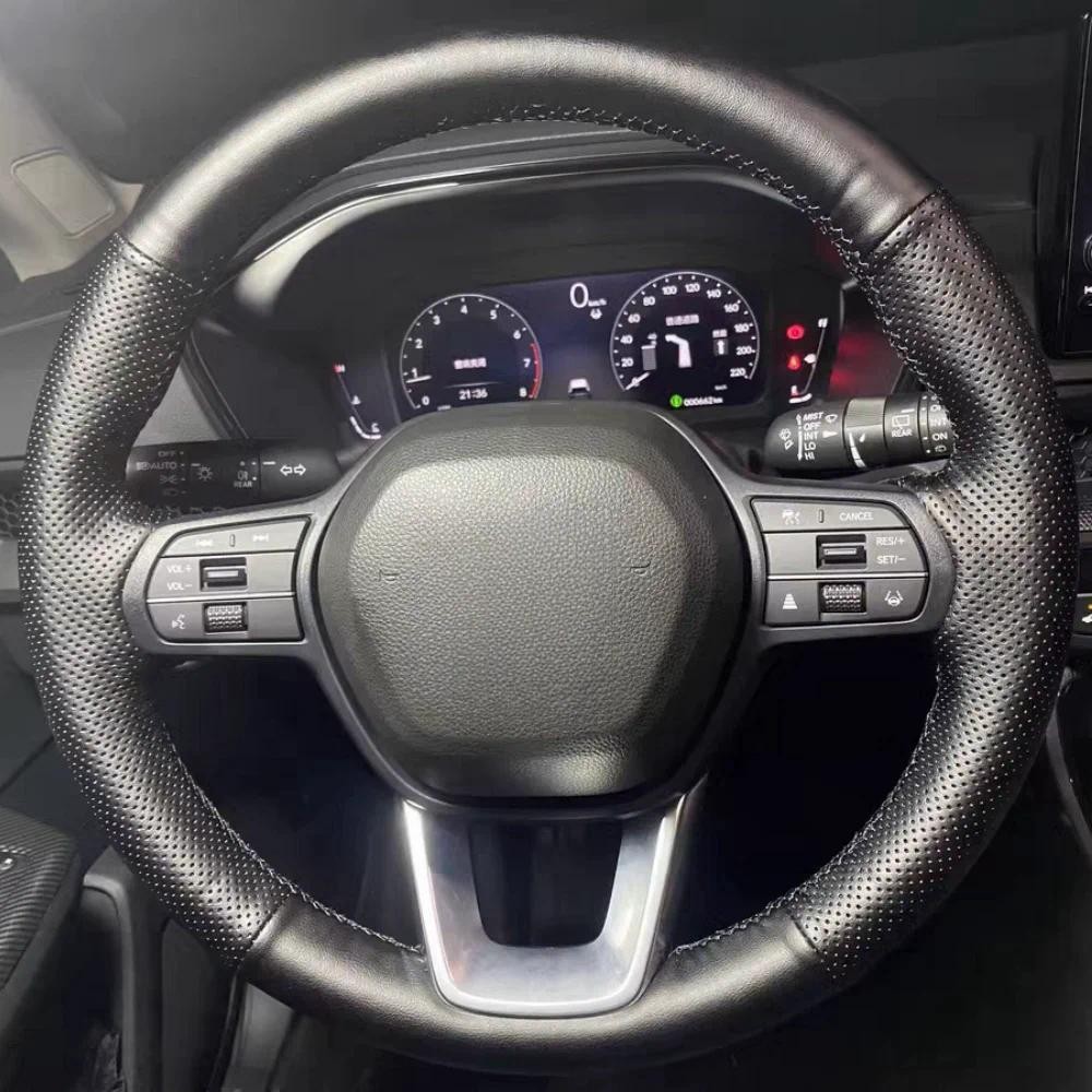 สีดําพวงมาลัยรถ DIY หนังไมโครไฟเบอร์สําหรับ Honda Civic 11th XI 2021 2022 R-V ZRV 2022-2024 อุปกรณ์เ