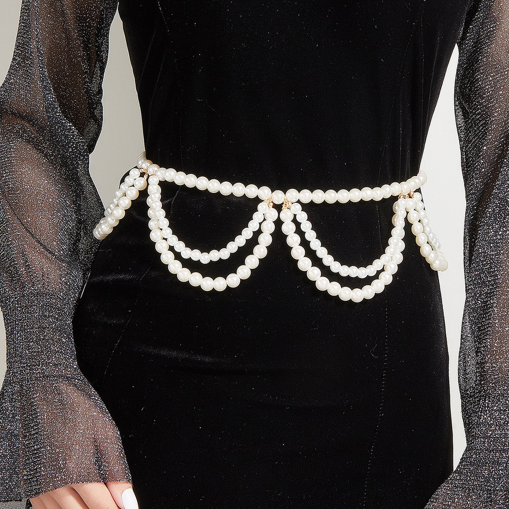 Hot Sale#MW3203waist chain Simple and Unique Multi-layer Wave Tassel Chain Pearl Chain Waist Chain W