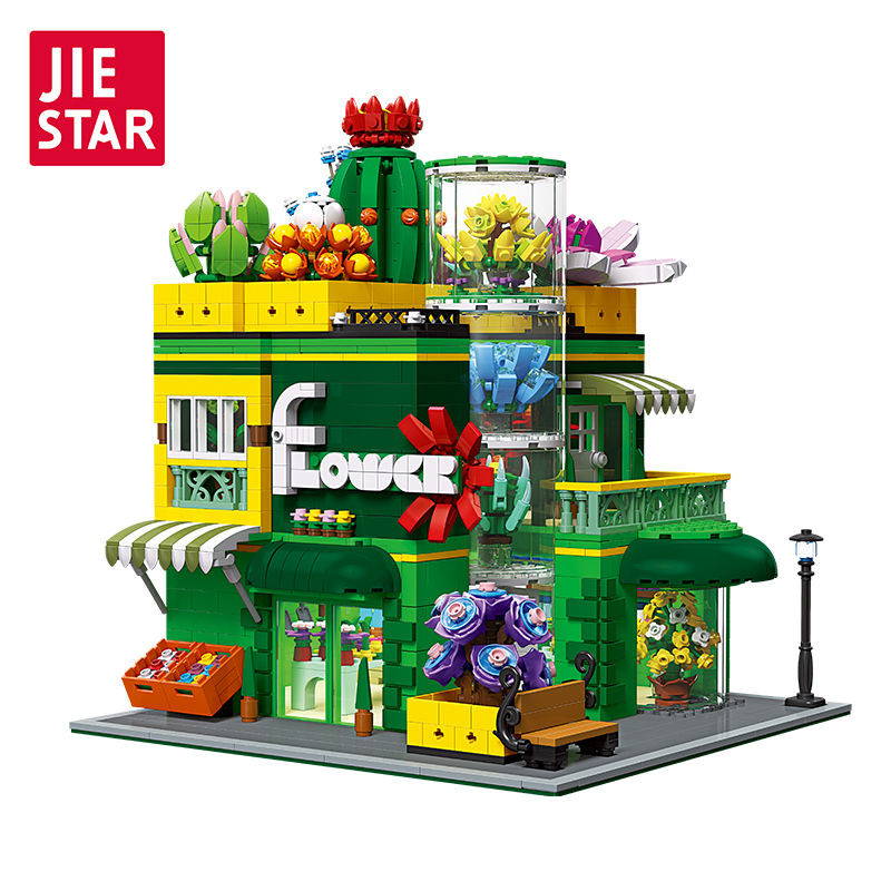Monchichi hipper Jiexing Building Blocks Succulent Flower House Assembly อนุภาคขนาดเล็ก Garden Stree
