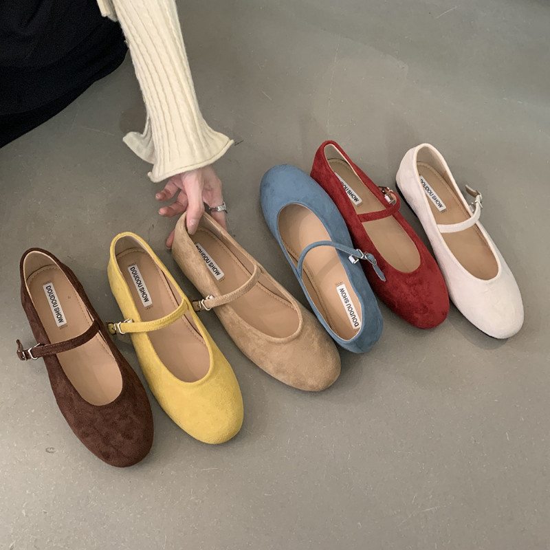 รองเท้าส้นแบนสไตล์แมรี่เจนสไตล์วินเทจ สีพื้น ใช้งานได้หลากหลาย ไม่ลื่นและทนต่อการสึกหรอ เหมาะสำหรับใส่ไปทำงาน