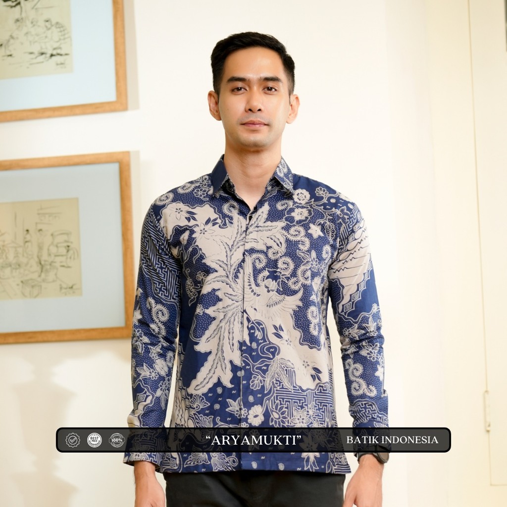 KEMEJA ผ้าบาติกอินโดนีเซีย Aryamukti Motif เสื้อเชิ้ตผ้าบาติกทรงเข้ารูปพร้อมซับใน