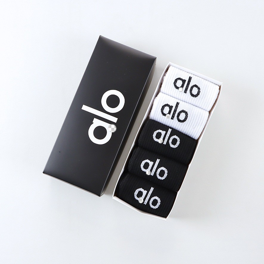 กล่องของขวัญ (5 คู่) ถุงเท้า Alo สำหรับผู้หญิง ทำจากผ้าฝ้ายดูดซับเหงื่อ สบายเมื่อสวมใส่ ใช้งานได้ทั้งออกกำลังกายและในชีวิตประจำวัน
