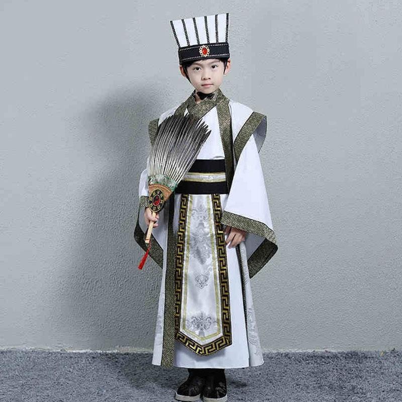 เครื่องแต่งกายโบราณสำหรับเด็ก แบบจำลองตัวละครสามก๊กเช่น Liu Bei, Cao Cao, Zhuge Liang เหมาะสำหรับคอส