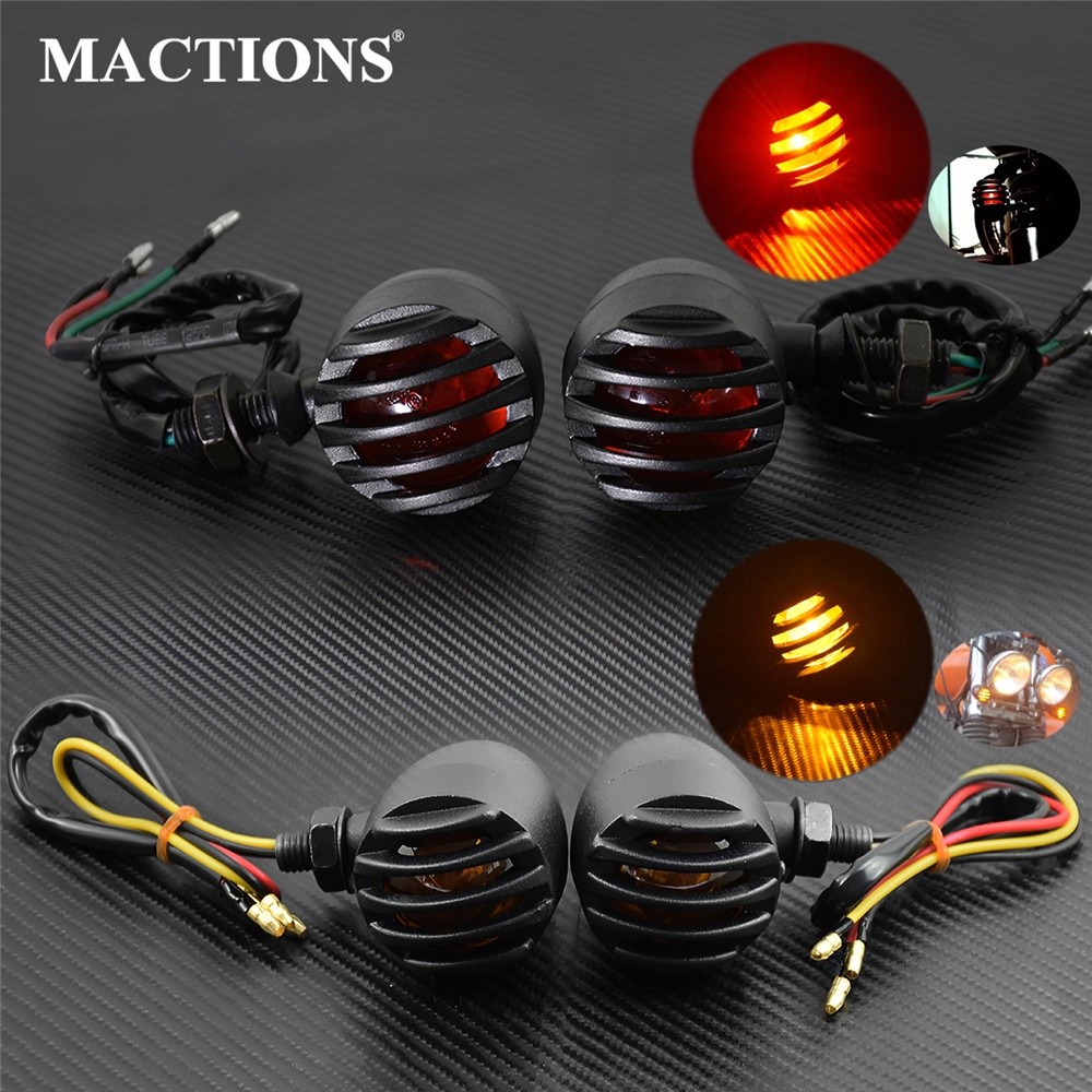 MAC Motorcycle EM Turn Signal Bullet Blinker Indicator Light Retro Black Grill Lamp For Harley Sport