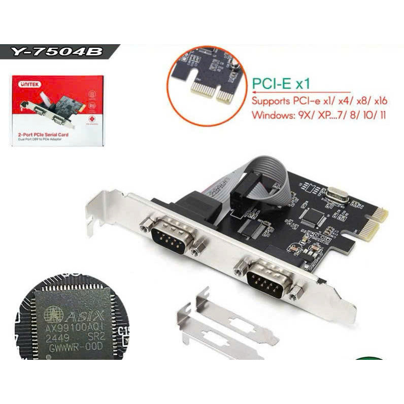 การ์ด PCI E X1 ถึง 2 COM 9 RS232 พอร์ต Unitek Y7504BBK01 T1042A