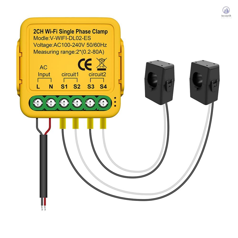 Tuya WiFi Smart Home Energy Monitor 2.4GHZ Smart Energy Meter Single Phase Effect Monitor 80A Solar Current Transformer Clamp การใช้พลังงาน Monitor สถิติไฟฟ้า