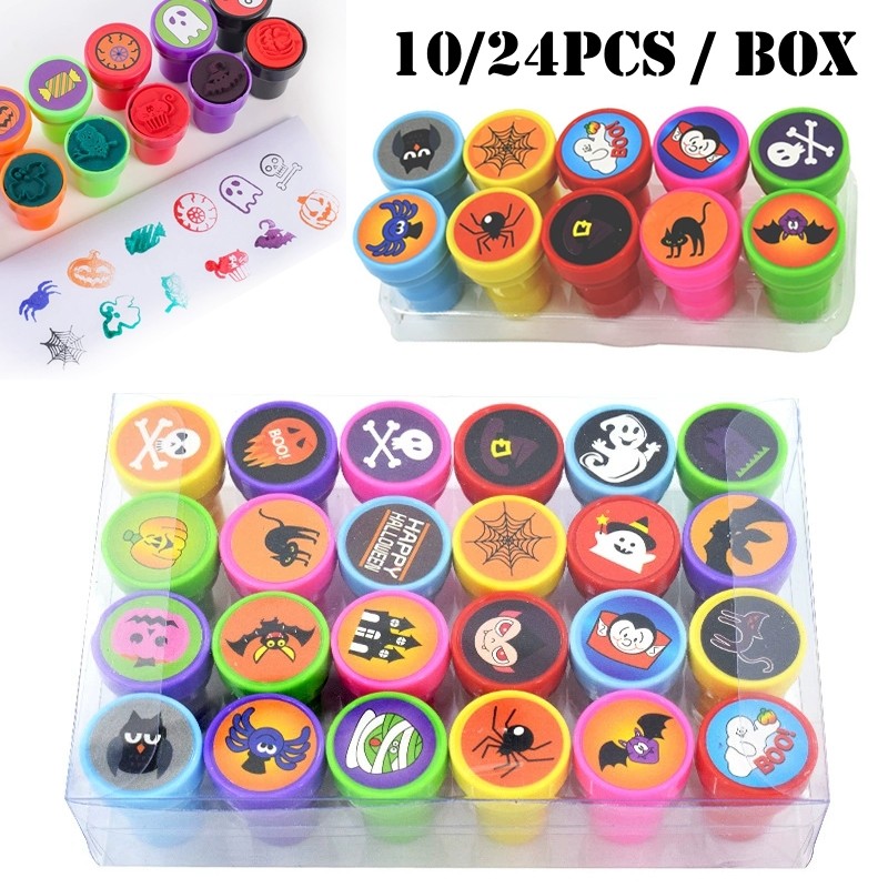 10/24PCS ฮาโลวีนน่ารักซีลฟักทองค้างคาว Spider Design แสตมป์ของเล่นฮาโลวีน Themed Party