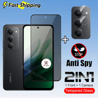 2in1 ความเป็นส่วนตัวป้องกันหน้าจอสําหรับ Redmi 15 Redmi15 5G 4G ด้านหน้าคลุมทั้งหมด Anti-Peep กระจกนิรภัยหน้าจอกลับกล้องป้องกันฟิล์ม