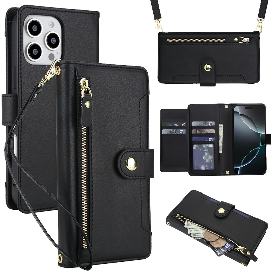 เคสโทรศัพท์ เคส ช่องใส่การ์ดสําหรับiPhoneพร้อมสายคล้องLanyard Flip Coverพร้อมผู้ถือบัตรโทรศัพท์มือถือสําหรับiPhone 16 Pro Max 17 Pro Max 15 pro max Case 14 15 16 Plus 13 12 11 Promaxพร้อมกระเป๋าสตางค์กระเป๋า