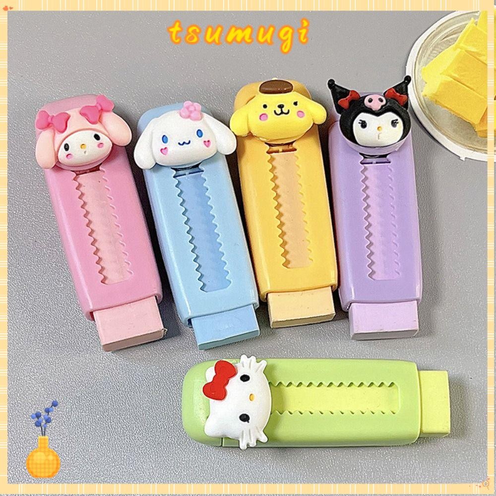 ยางลบ TSUMUGI, เครื่องเขียนเรซินยางลบแบบกด,รางวัลของขวัญแบบพับเก็บได้น่ารักยางลบ Cinnamoroll พลาสติก