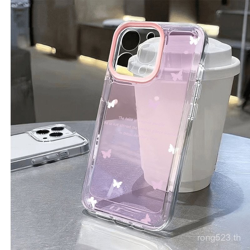 ไล่ระดับสีผีเสื้อที่เรียบง่ายโรแมนติกแฟชั่นเคสโทรศัพท์โปร่งใสเหมาะสําหรับiPhone 11promax 11 12 13 14